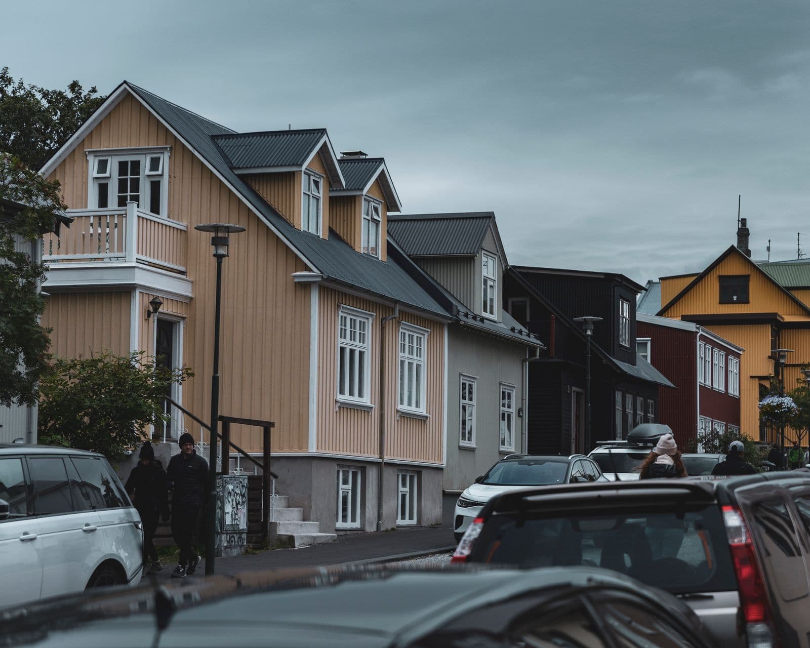 Colourful corrugated-iron houses lining a street in Reykjavík