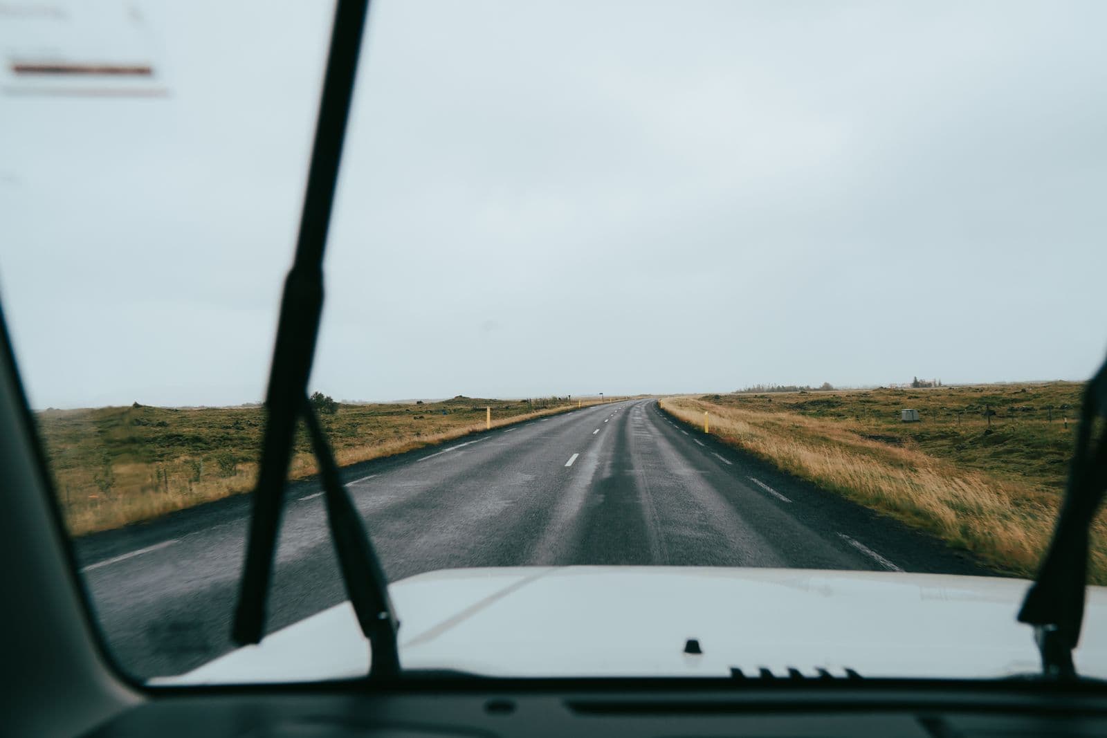 Icelandic scenery seen through a car windscreen on a comfortable drive